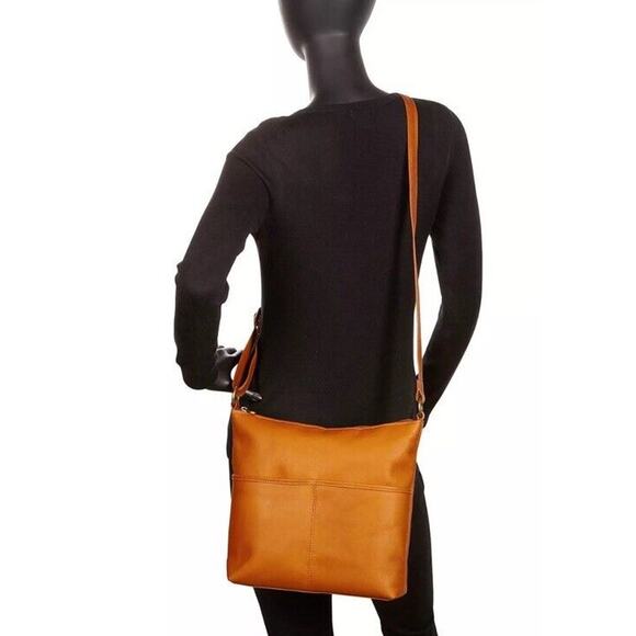 Le Donne‎ Leather Carefree Top Zip Camel Brown Colombian Leather Crossbody Bag - Picture 4 of 10